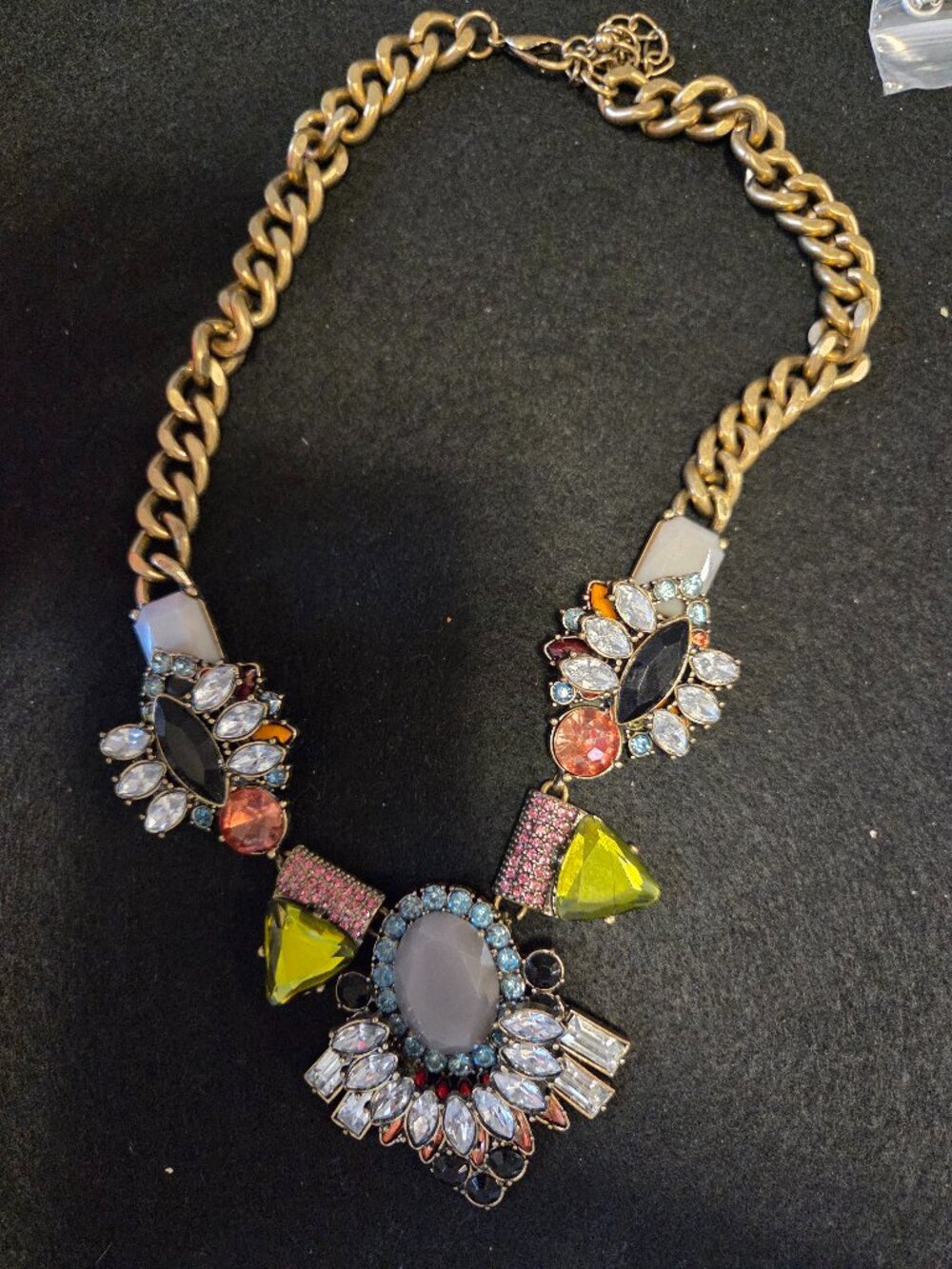 Leith Multicolor Crystals with Thick Gold Chain Statement Necklace